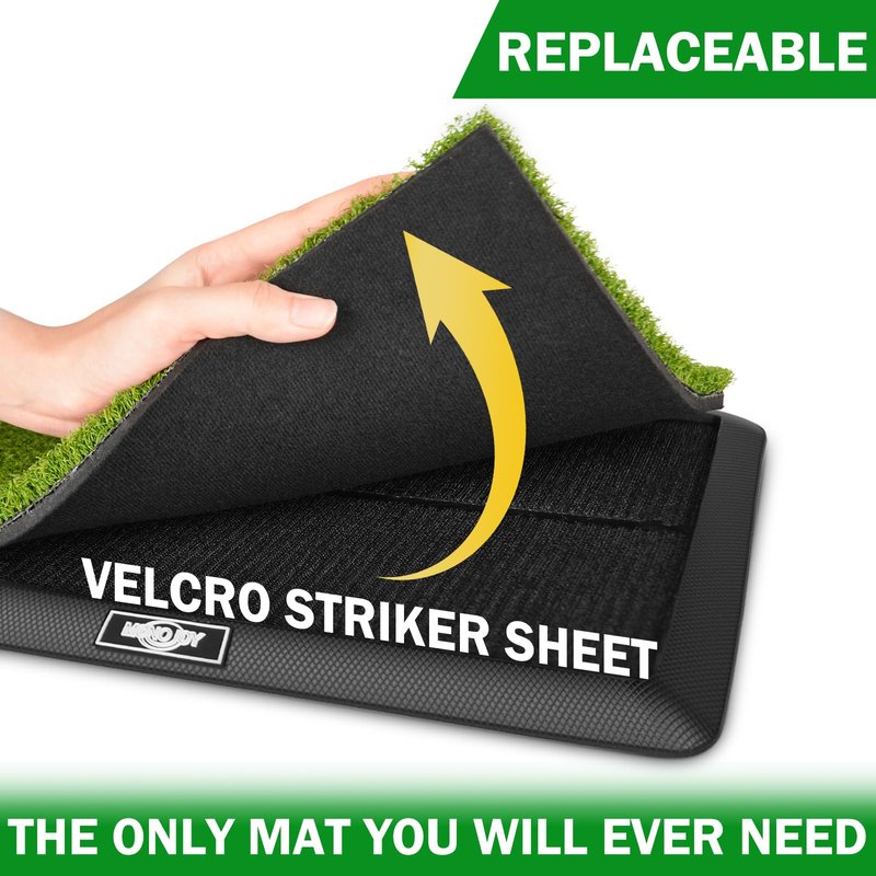 MONOJOY Golf Hitting Mats with Golf Tees Practice Indoor 3 PCS Replaceable Outdoor Golf Putting Chipping Artificial Dual Turf Training Mats Velvet Practice with No-Slip Heavy Duty Rubber Base