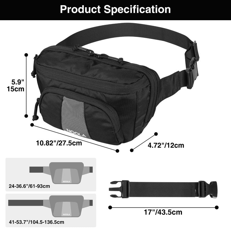 NOOLA Tactical Fanny Pack, Waist Pack for Men Women, Large Crossbody Bag for EDC Gear, Hiking Fanny Belt Bag for Hunting, Outdoor, Cycling, Black
