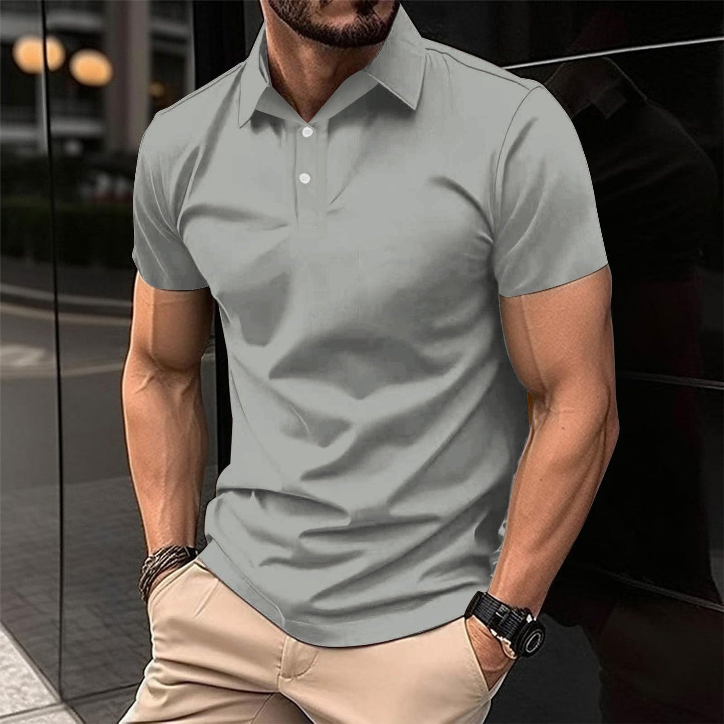 Generic Classic Polo Shirts for Men Casual Premium Short Sleeve Fitted Golf Tshirt Summer Business Collared Work Tops Lightweight Tee Gray, Medium