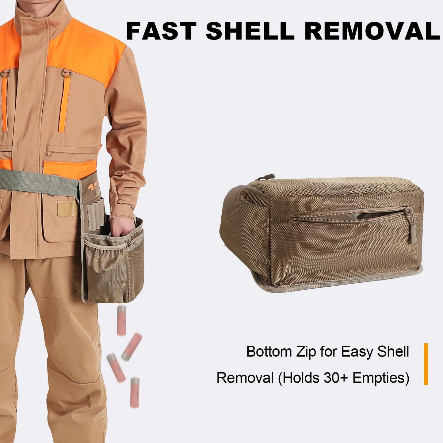 NEW VIEW Shell Bag - Holds 2 Boxes of Shells - Features Spacious Dual Compartments & Comfortable Waist Belt - Sturdy Lightweight Shotgun Shell Pouch Organizer for Your Shells