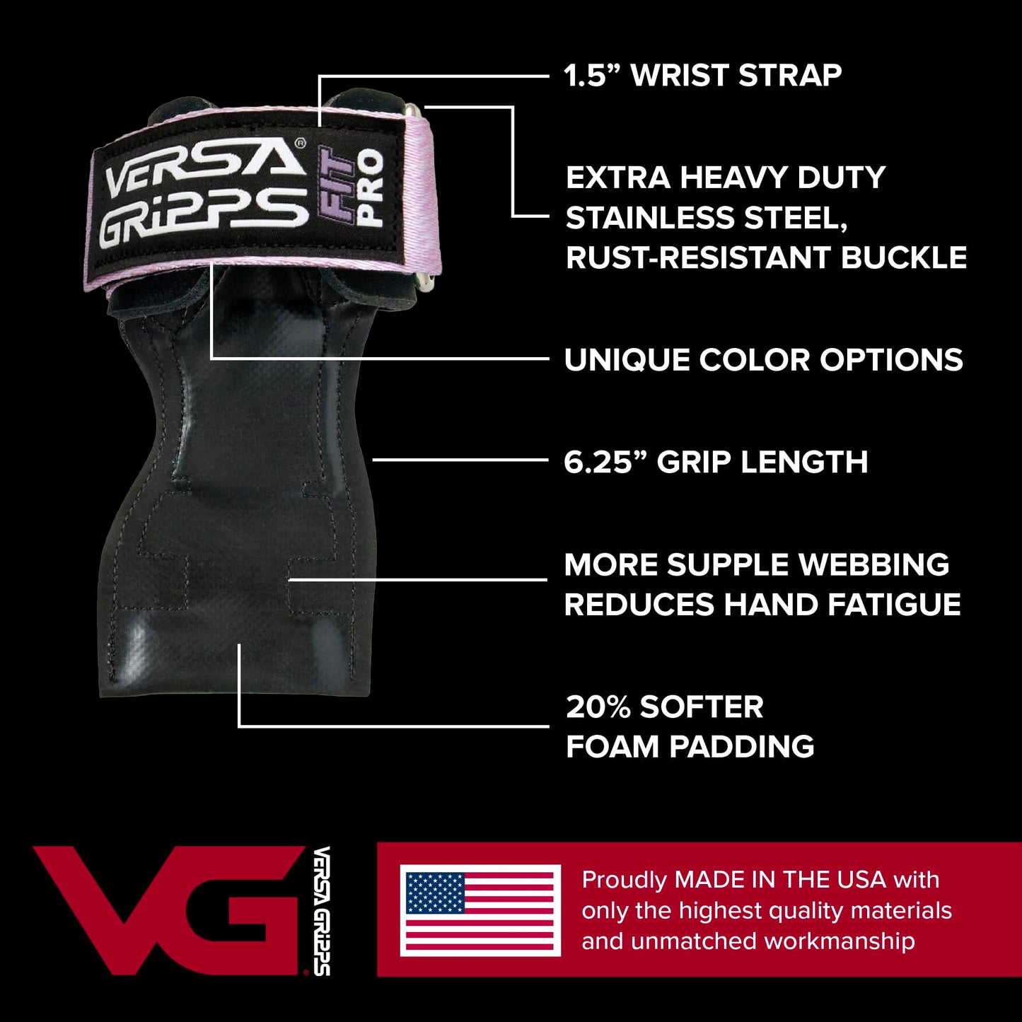 Versa Gripps® Fit Pro, Made in the USA, Wrist Straps for Female Athlete, the Best Training Accessory, Midnight, S