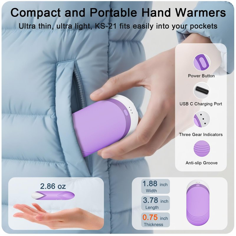 Karecel Thermally Conductive Silicone Hand Warmers Rechargeable 2 Pack, Double-Sided Heating Electric Hand Warmer, Ultra-Thin & Shockproof Heated Hand Warmer, Fits in Gloves & Pockets, Men Women Gifts