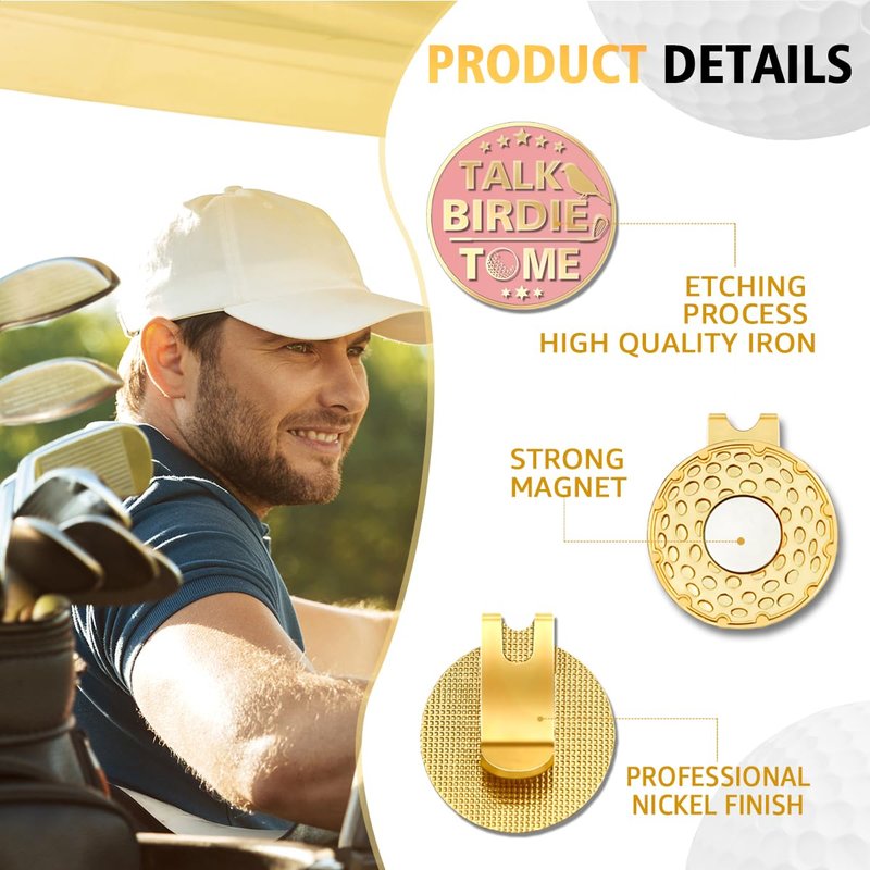 rofiowa Talk Birdie to Me Pink Gold Golf Ball Marker with Hat Clip, Funny Golf Accessories for Women, Christmas Mother's Day Birthday Gifts for Golf Fan Golfer, Novelty Golf Gifts for Her, OBJ018