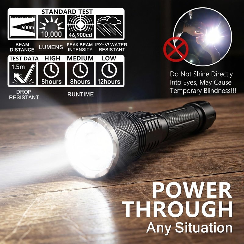 AKISONG X928 70W XHP360 LED Rechargeable Tactical Flashlight 10,000 High Lumen, 2,000ft Long Range Beam Zoomable Waterproof Flashlight with Safety Hammer & USB Output for Camping Hunting Patrol Search