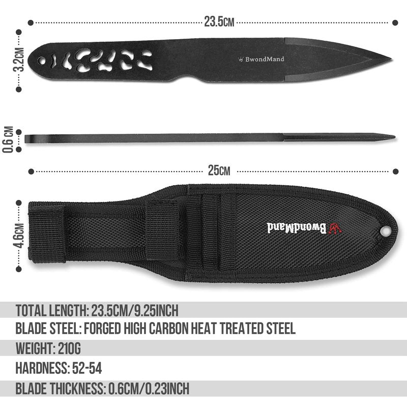 BwondMand Throwing Spikes Set, 9.25 inches Throwing Set 0.236" Thick Stainless Steel Throwing Spikes, 3 Pack Throwing Set with Nylon Sheath for Beginners or an Expert