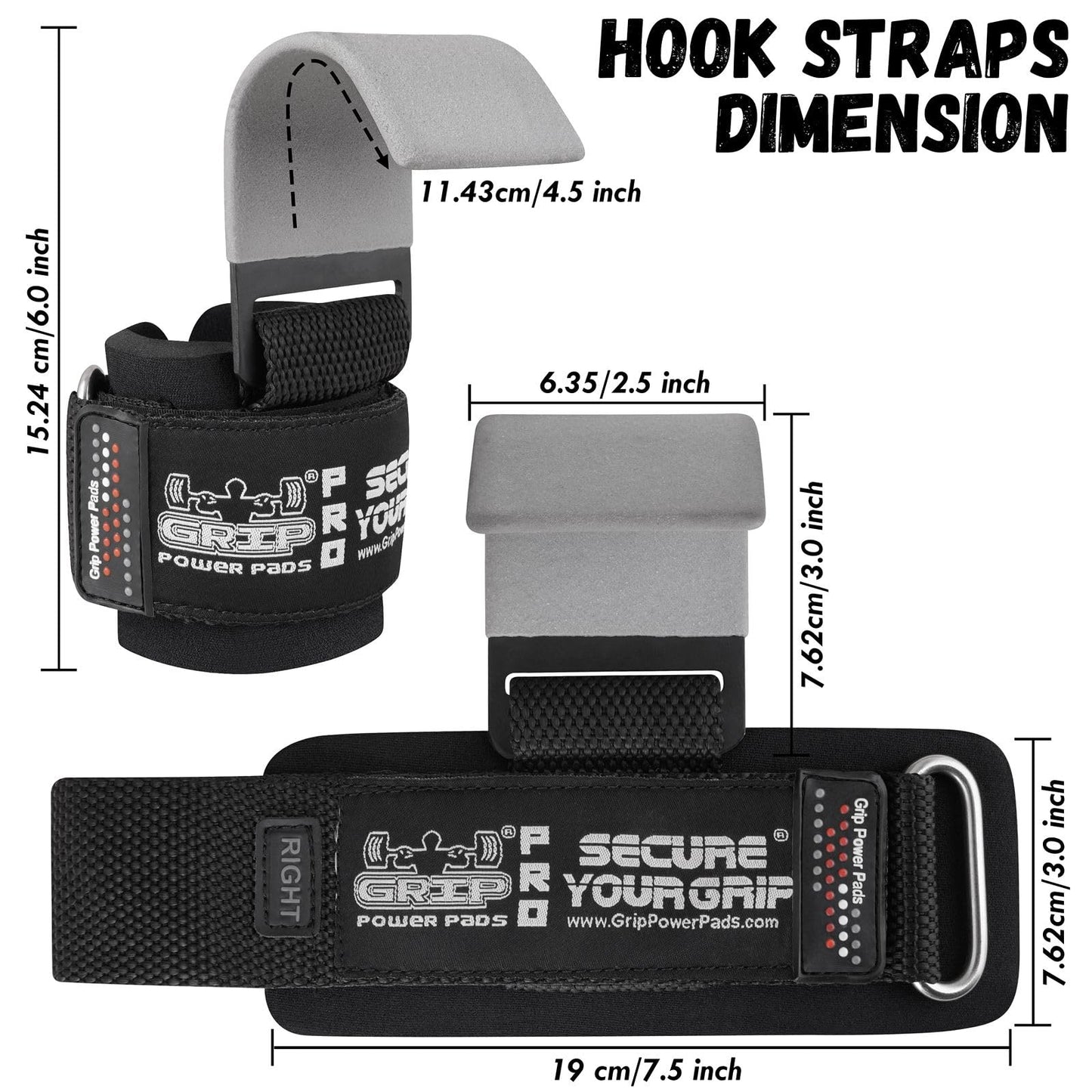 Weight Lifting Hooks Heavy Duty PRO Lifting Wrist Straps Deadlift Straps Power Lifting Grips Weightlifting Gym Gloves Men & Women (Gray, Men-Wrist Size Large)