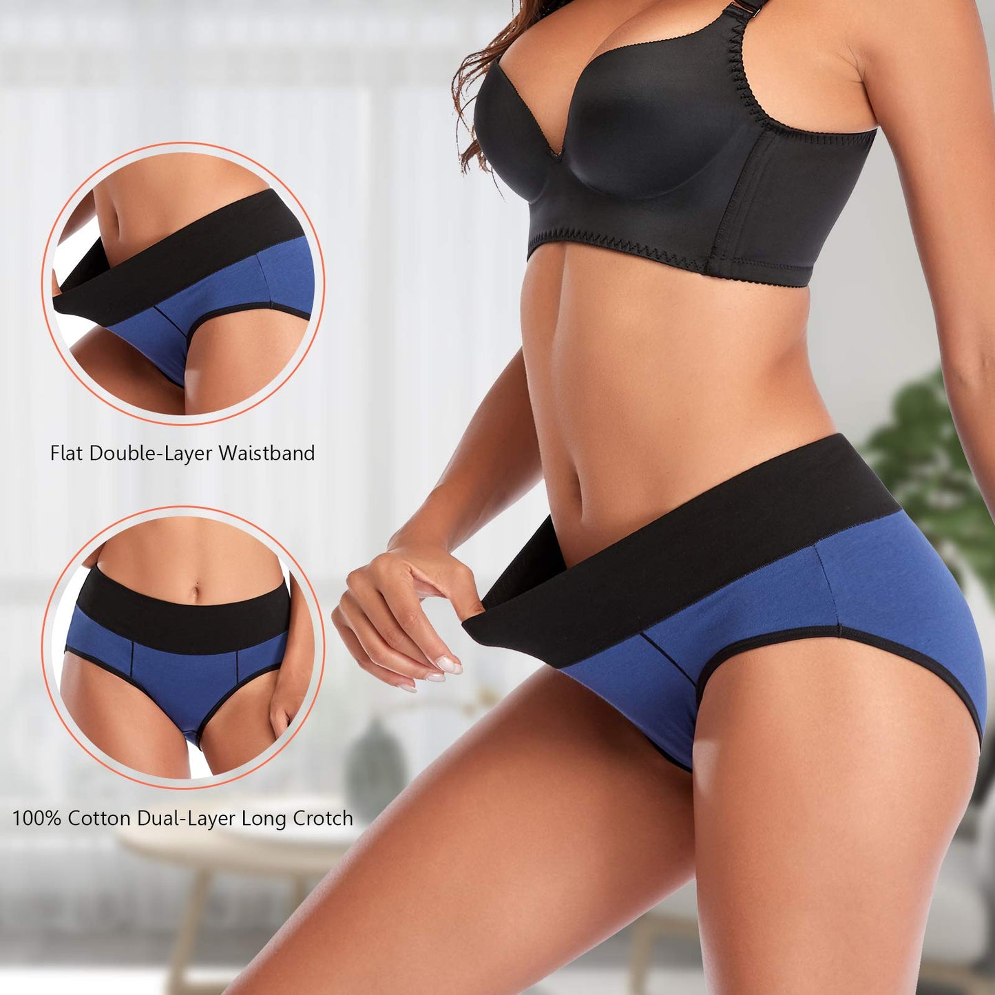 Eiggam Underwear for Women, Women's High Waist Cotton Underwear Soft Breathable Panties Stretch Briefs, Tummy Control Panties, X-Large, 6-Pack