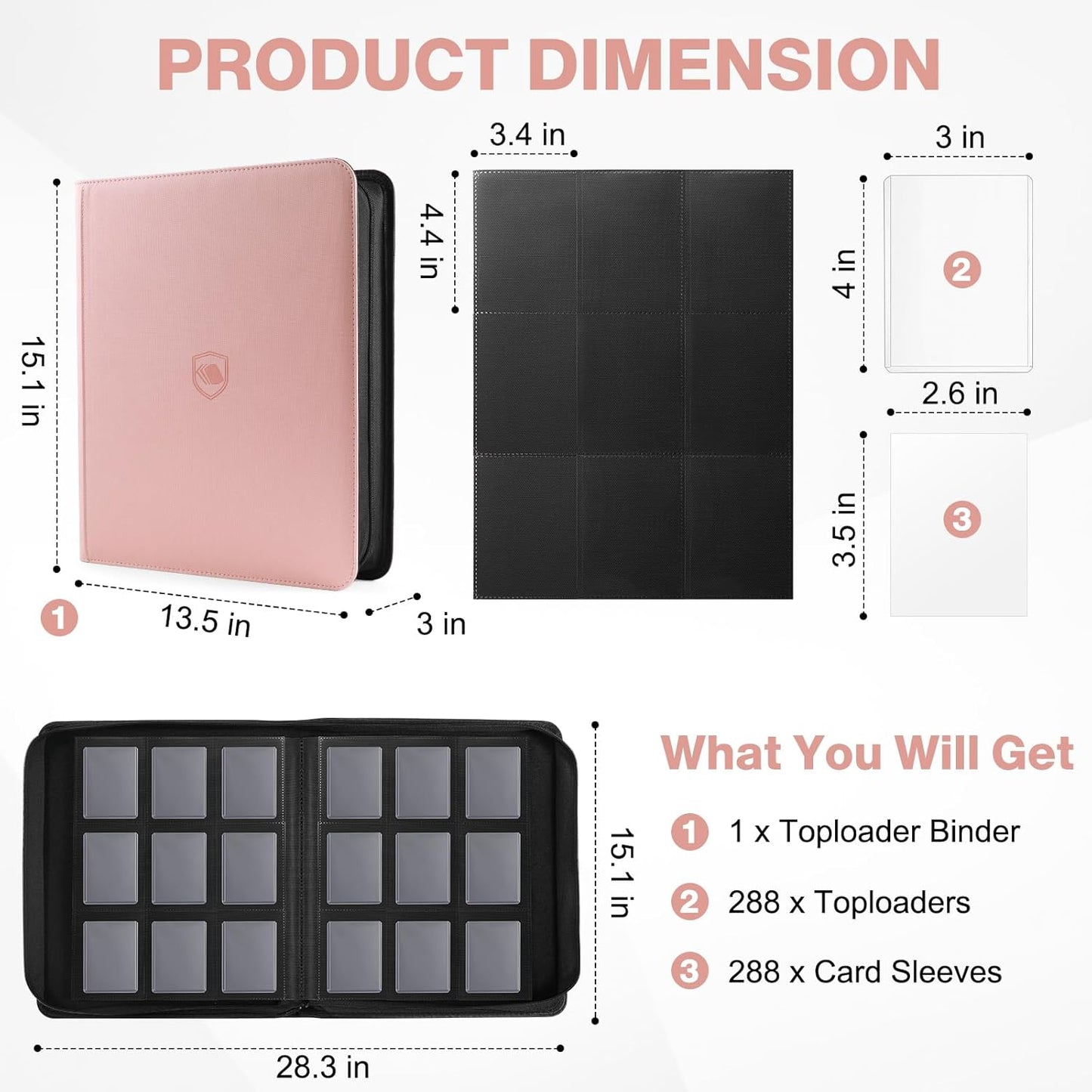 Top Loader Binder - Holds 288 Toploaders & Card Sleeves | 9-Pocket Design for TCG & Sports Cards