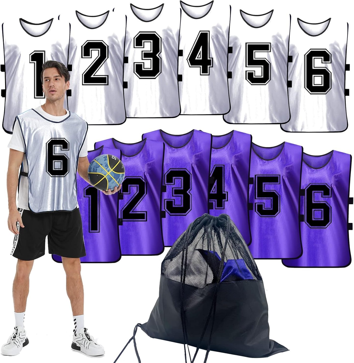 Numbered Sports Pinnies - Practice Vests for Soccer & Basketball | Set of 12 for Youth & Adults