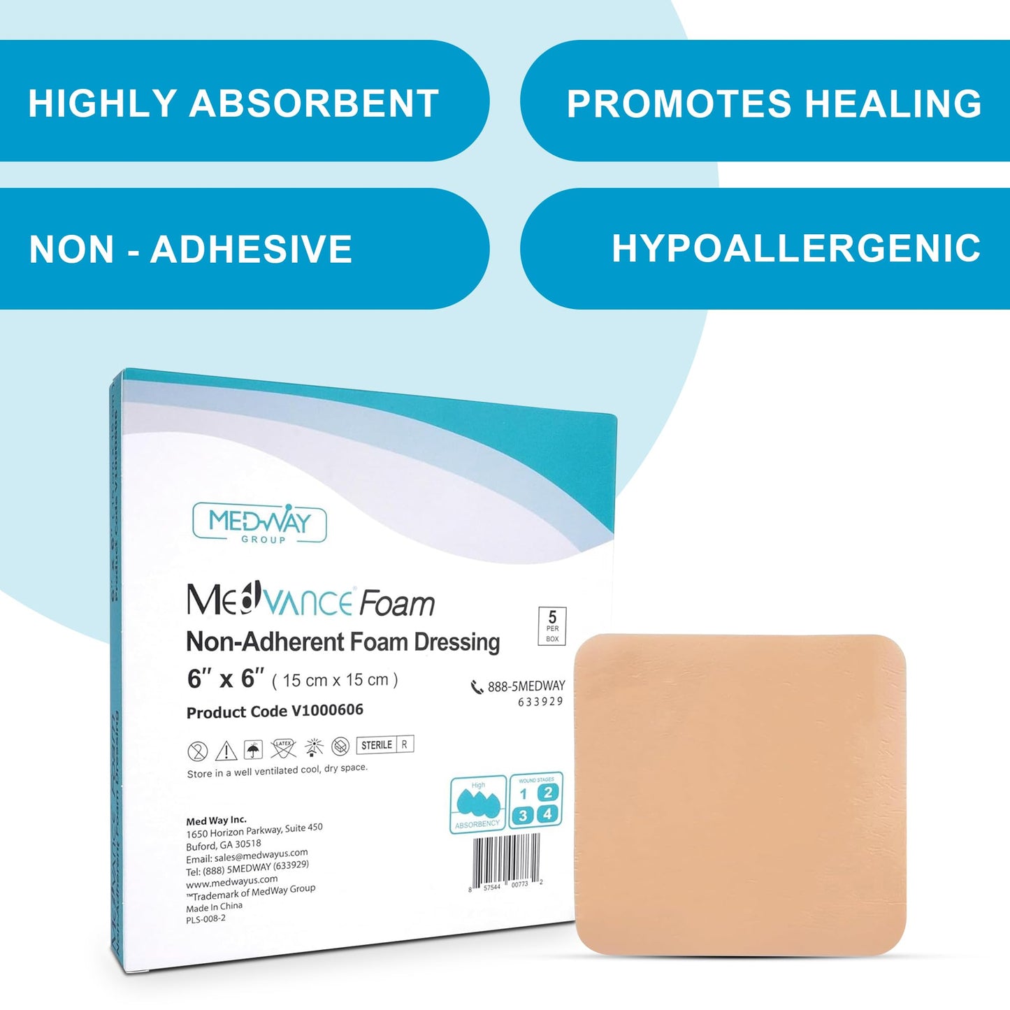 MedVance TM Foam – Waterproof Non-Adhesive Hydrophilic Foam Dressing 6"X6" Box of 5 dressings