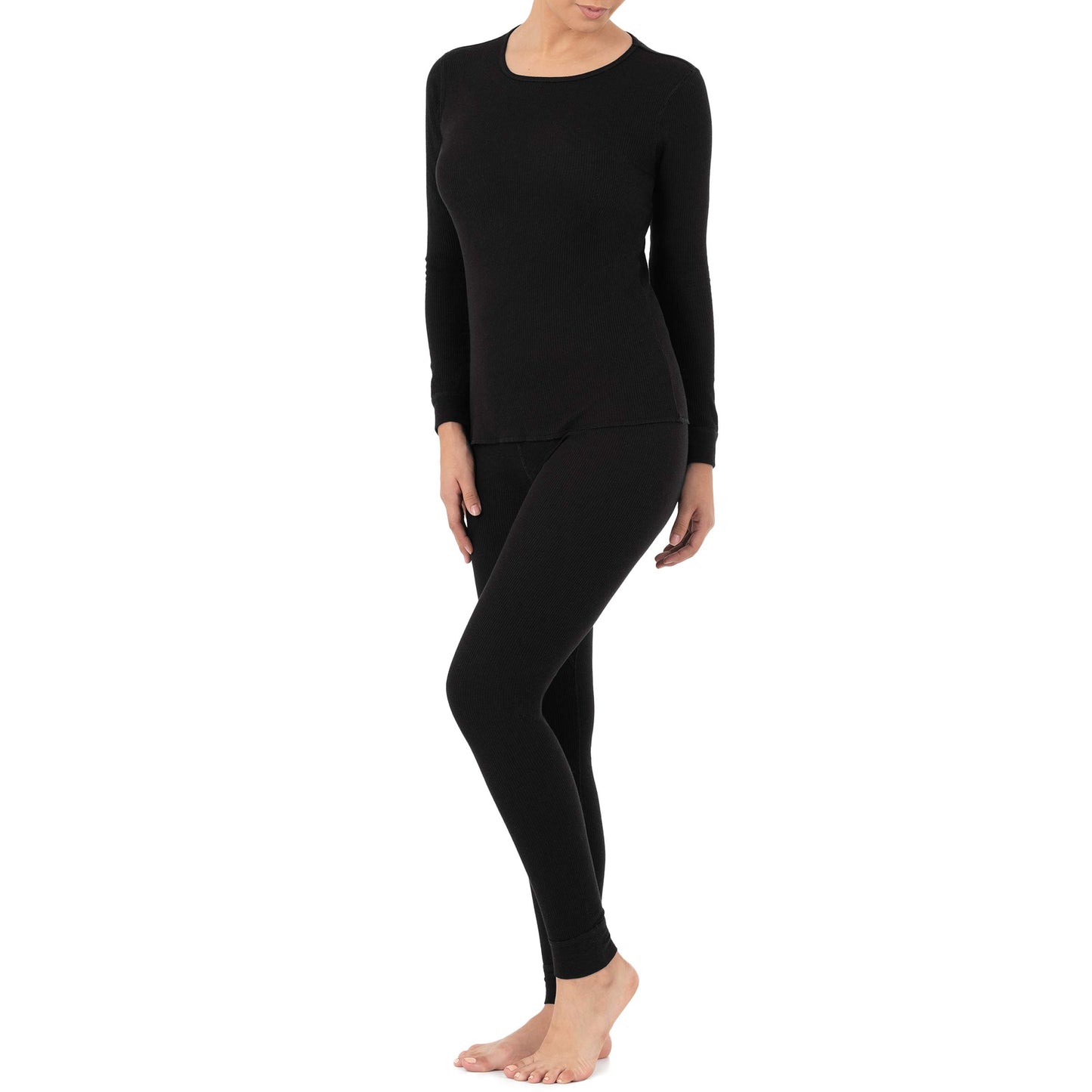 Fruit of the Loom Women's Micro Waffle Thermal Set, Black, Medium