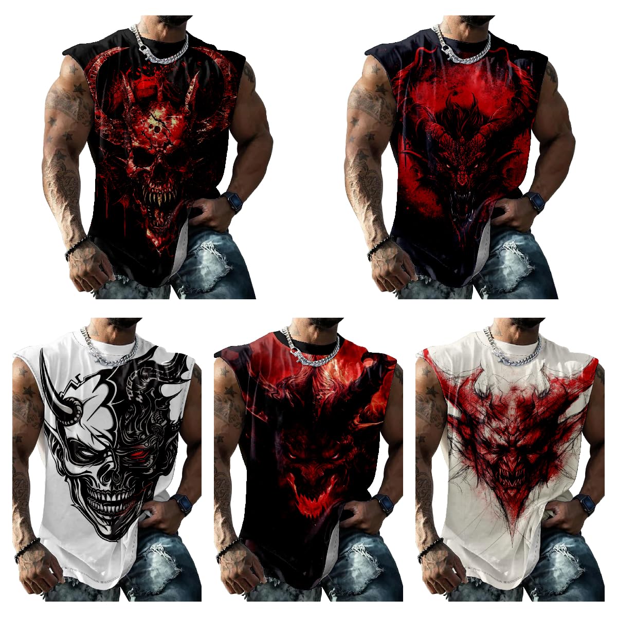 Biacolum Sleeveless T Shirts for Men Muscle Tank Top Summer Trendy Devil Graphics Bodybuilder Workout Big and Tall Muscle Shirts for Men Comfortable Tank Tops Suitability Gym Athletic,White Devil,L