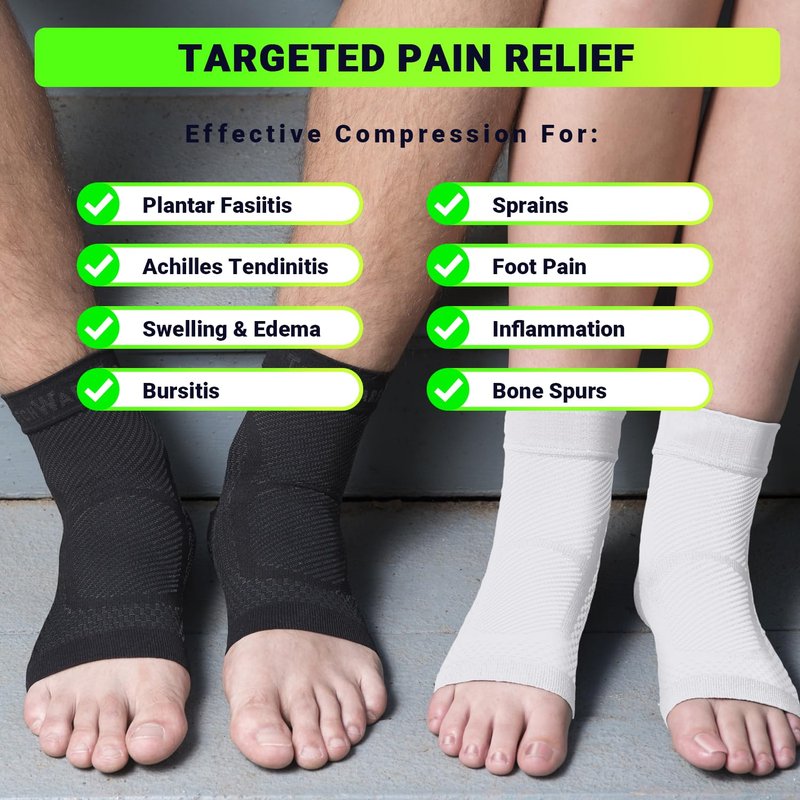 TechWare Pro Ankle Brace Compression Sleeve - Relieves Achilles Tendonitis, Joint Pain. Plantar Fasciitis Foot Sock with Arch Support Reduces Swelling & Heel Spur Pain. (Black/Black, L/XL)