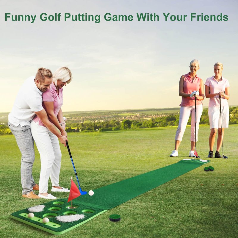 Luricaa Golf Putting Game Set, Golf Putting Green Mat with 4 Balls, 2 Cups & Flags, 1 Portable Bag for Outdoor & Indoor Party Game