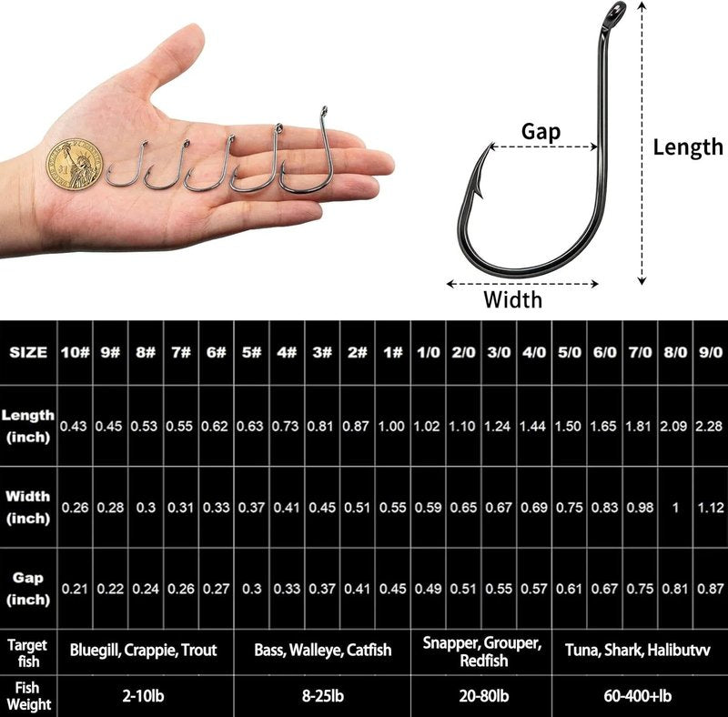 Octopus Fishing Hooks - Offset Beak Circle Hooks for Saltwater & Freshwater | 50/100/120/210 Pack for Catfish, Bass, Tuna, Walleye, Trout