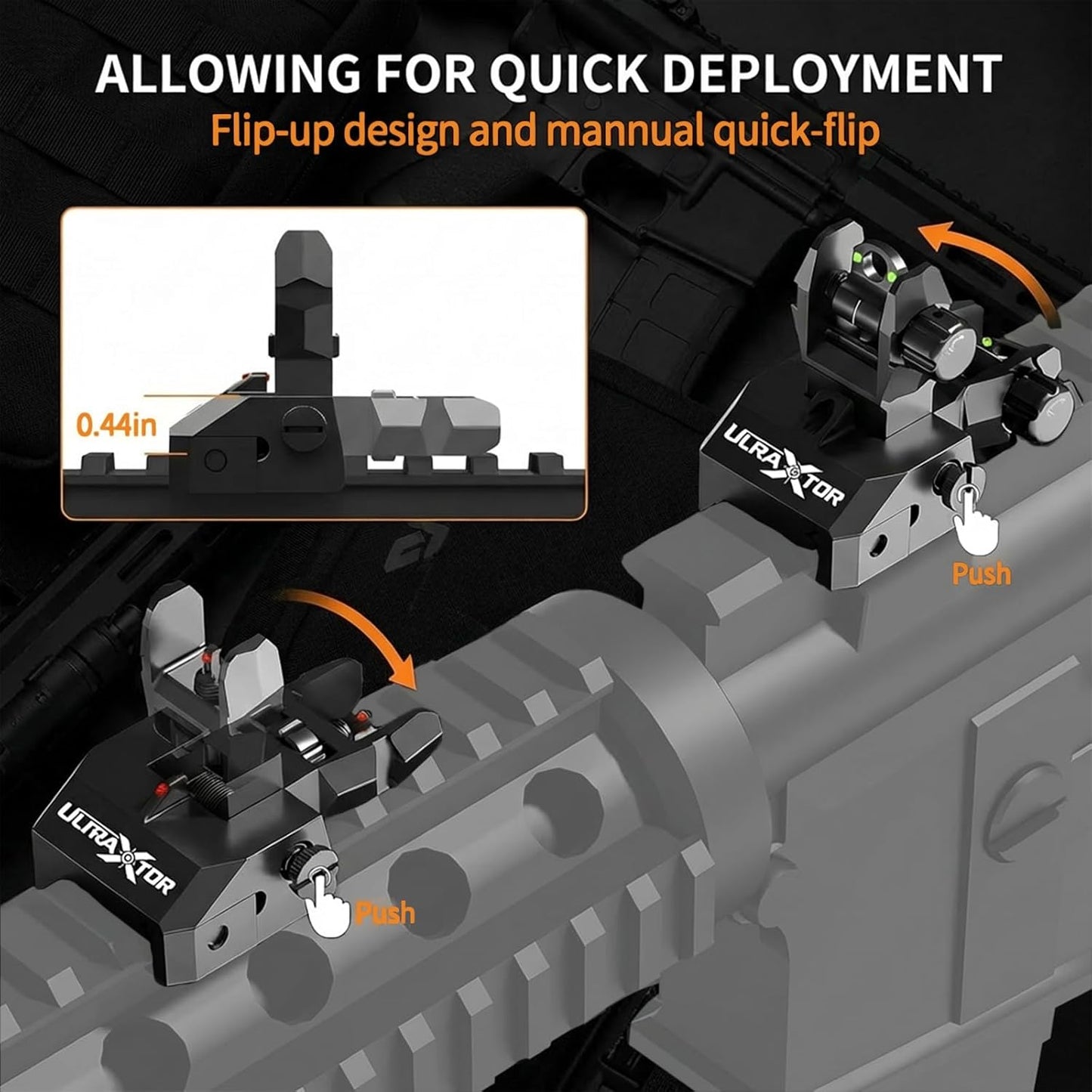 Fiber Optic Flip Up Iron Sight Set for Picatinny Rail - Low Profile Front & Rear Backup Sights with Red/Green Dots