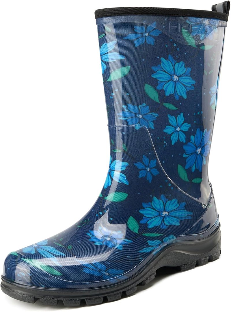 HISEA Women's Waterproof Garden Boots - Wide Round Toe Mid Calf Non-Slip PVC for Outdoor Work | Ideal for Gardening & Farm Use