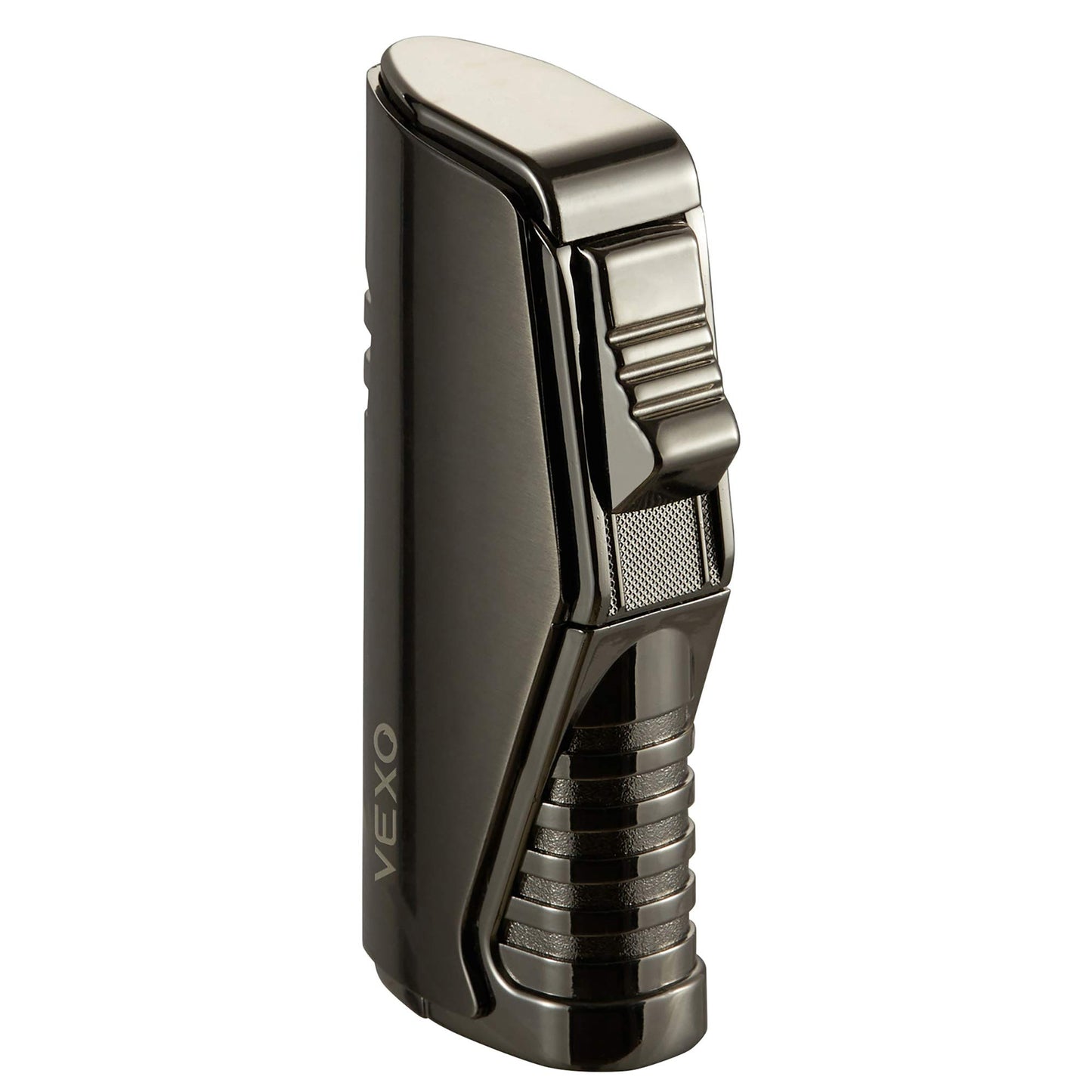 VEXO-Unique Torch Lighter Triple 3 Jet Flame Butane Lighter with Gas Window, Refillable and Windproof Butane Fuel Lighter, Great Gift Idea (Butane NOT Included) (Black)