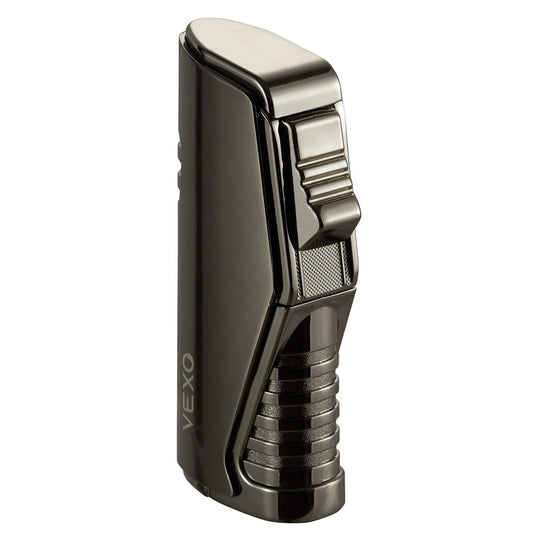 VEXO-Unique Torch Lighter Triple 3 Jet Flame Butane Lighter with Gas Window, Refillable and Windproof Butane Fuel Lighter, Great Gift Idea (Butane NOT Included) (Black)