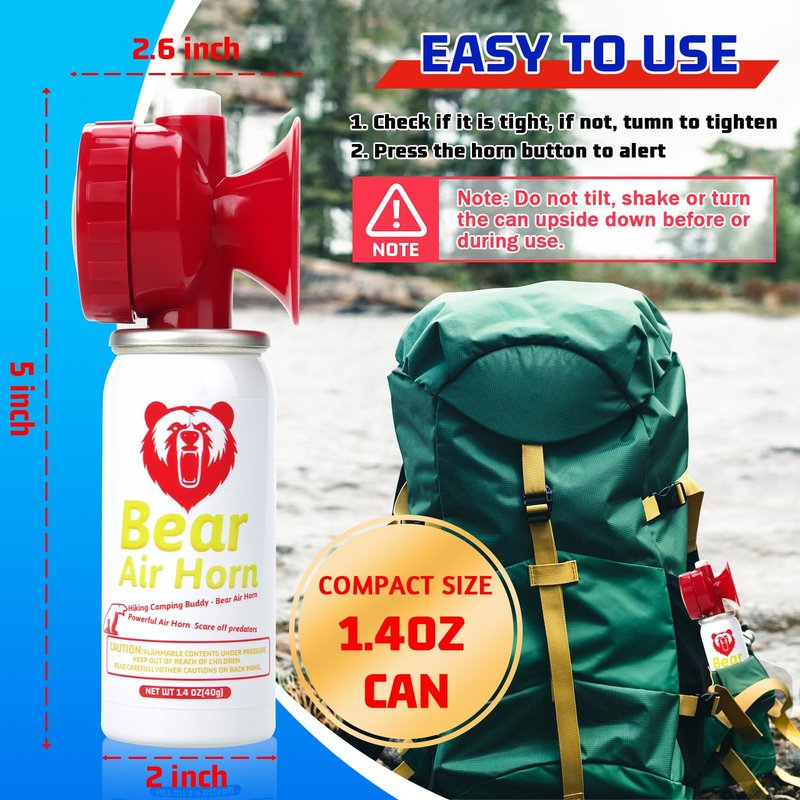 1.4oz Bear Horn for Self Defense, 123dB Loud Mini Air Horn, Audible Up to 1/2 Mile, Safety Air Horn for Hiking,Camping and Outdoor Protection (Red 2pcs)