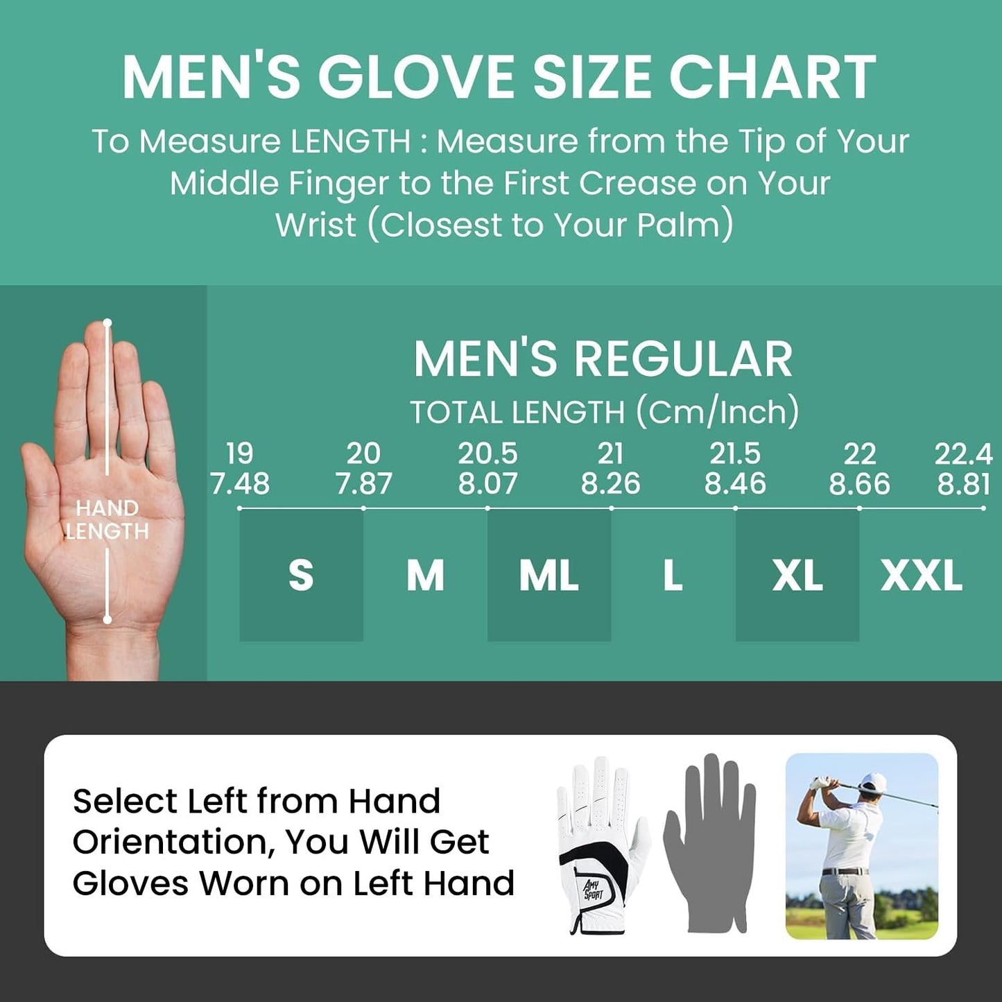 Amy Sport Golf Gloves Men Right Handed Golfer Left Hand 3 Pack PU Leather All Weather Grip Soft Breathable Flexible for Mens