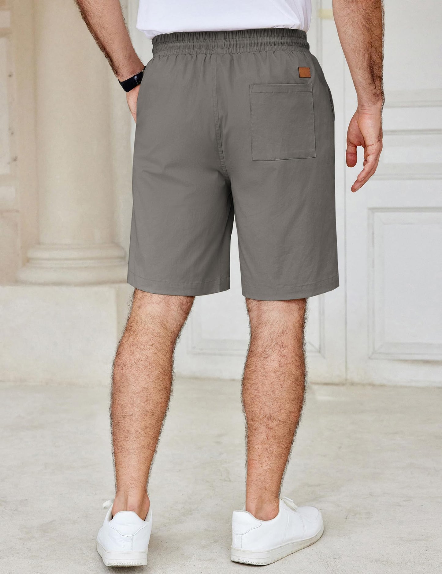 COOFANDY Men's Casual Shorts Cotton Elastic Waist Drawstring Shorts Lightweight Summer Beach Shorts Dark Grey