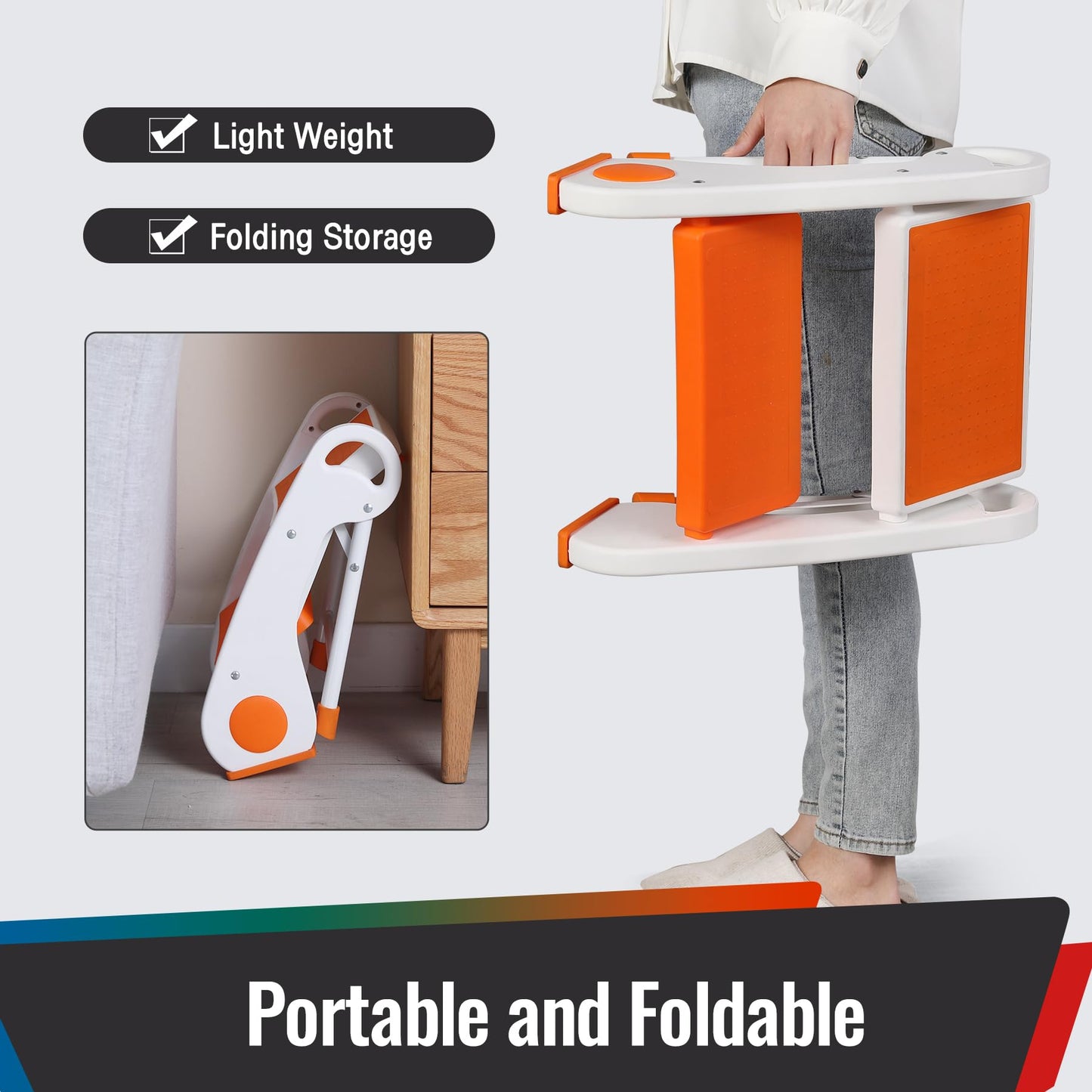 STOODER Toddler Step Stool - Foldable 2-Step Stool with Non-Slip Rubber Feet & Platform, Safety Lock, 300lbs Capacity, Lightweight for Potty Training, Bathroom Sink, Kitchen, Orange
