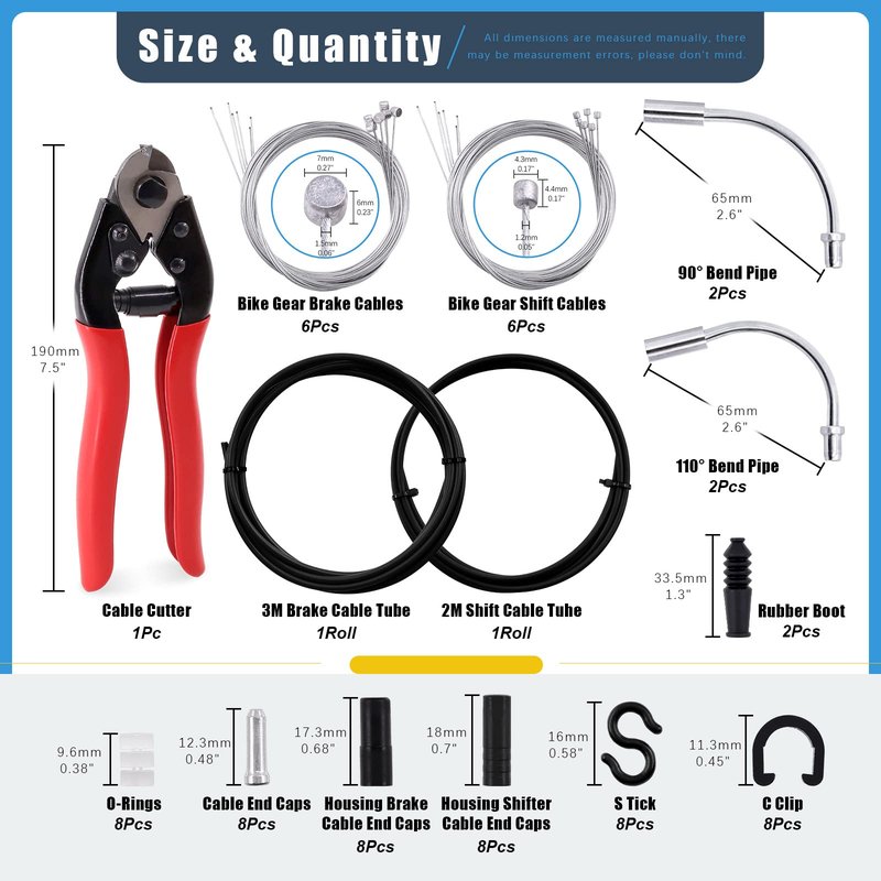 Glarks 73Pcs Bike Brake Cable Housing Kit Including Bicycle Brake Line, V Bike Brake Noodle Cable Guide Pipe and Hose, Bicycle Shifter Cable Housing and Cable Cutter for Road Mountain Bicycle Cycling