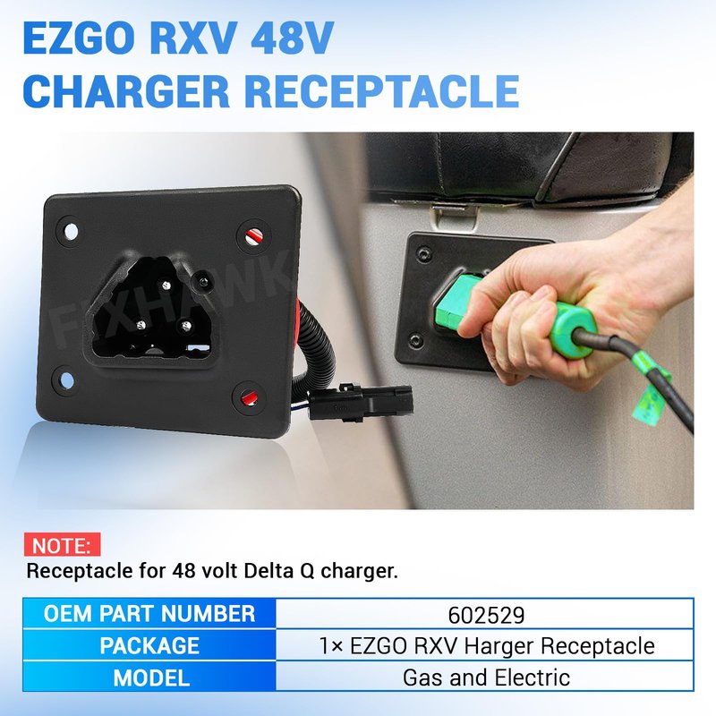FIXHAWK Golf Cart 48V Battery Charger Receptacle for EZGO RXV 2008-UP Electric and EZGO 2Five 2010-UP Delta-Q, EZGO Charging Port with Wires,Replace OEM# 604321,611219,602529