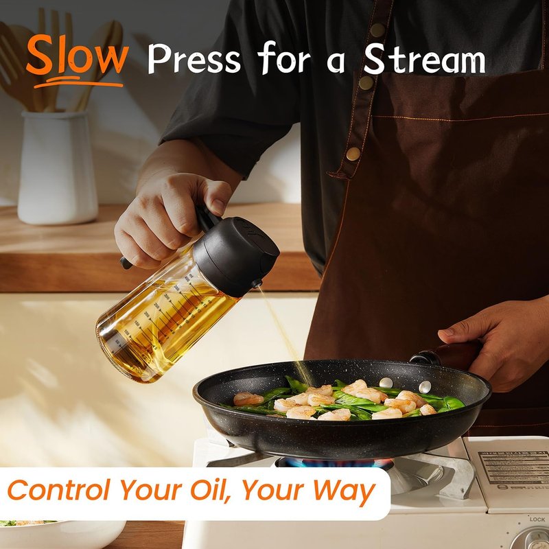 16oz Glass Olive Oil Sprayer - 2-in-1 Dispenser for Cooking, BBQ & Salad | Black