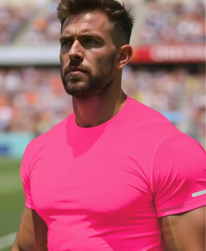 RGJU Workout Shirt Men Moisture Wicking Running T-Shirt(neon Pink,M)