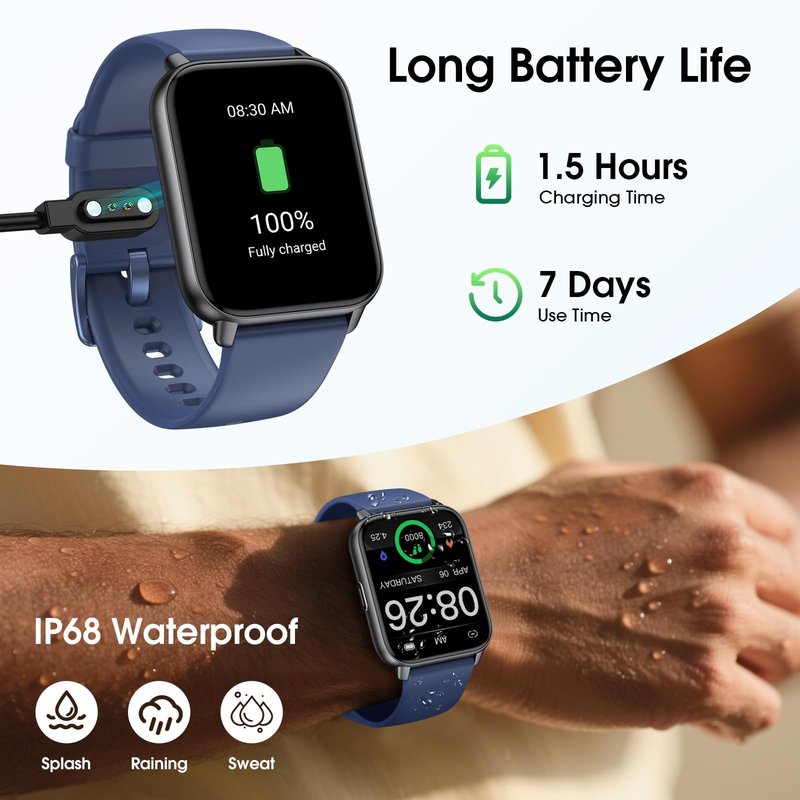Kummel Smart Watch for Men Women, No App/Phone Required, Fitness Tracker with Pedometer, Bluetooth Call (Answer/Make Call), Heart Rate Blood Oxygen Monitor Step Counter, 100+ Sports Modes