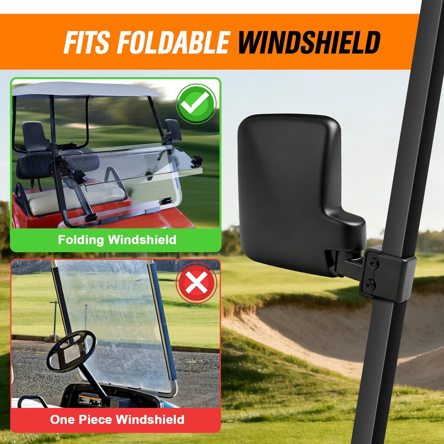GODCTSUP Golf Cart Mirrors, No Drilling Golf Cart Side Mirrors for Club Car EZGO YAMAHA and Others Square Tube Carts Roof Bracket(0.75/1/1.25 inch), Durable Anti-Shudder, 180 Degree Rotation