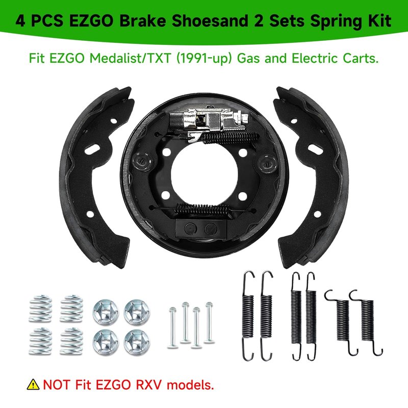 iLSKW EZGO Brake Shoes Pads Brake Spring Kit Fits EZGO TXT/Medalist 1997-2008 Fit Workhorse 800 Gas 1997-2012, Yamaha G14,G16,G19 1995-2002 Replace OEM 27943G01 27945G01 70795G01