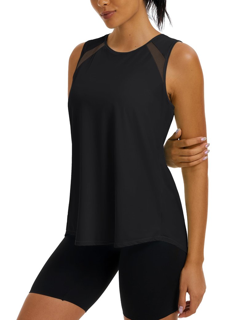 TACVASEN Women's Workout Tops Lightweight Racerback Sleeveless Breathable Shirts Athletic Running Yoga Gym Tanks Black L