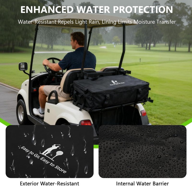Golf Cart Storage Bag, Golf Cart Accessories Compatible with Yamaha, Club Car, EZGO, Cargo Box with Strong Buckles & Adjustable Straps for 2+2 Passenger Golf Carts, No-Drill Design (Bag Only)