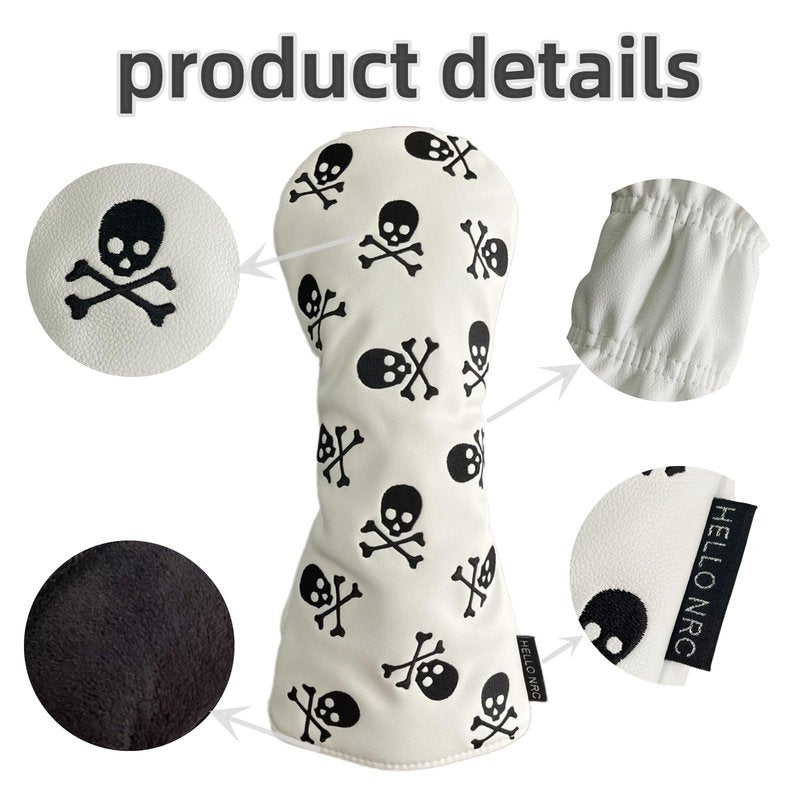 White Golf Club Headcover 3 Wood Headcover Hybrid Head Covers Skulls Embroidery Premium Leather Driver Fairway Wood Hybrid Head Cover (1pc for Hybrid)