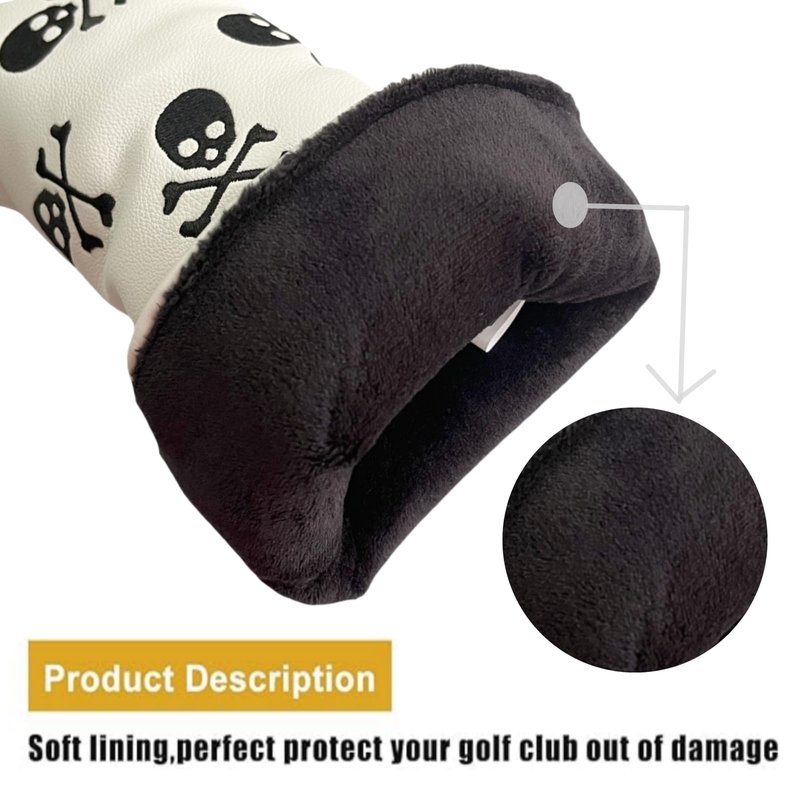 White Golf Club Headcover 3 Wood Headcover Hybrid Head Covers Skulls Embroidery Premium Leather Driver Fairway Wood Hybrid Head Cover (1pc for Hybrid)