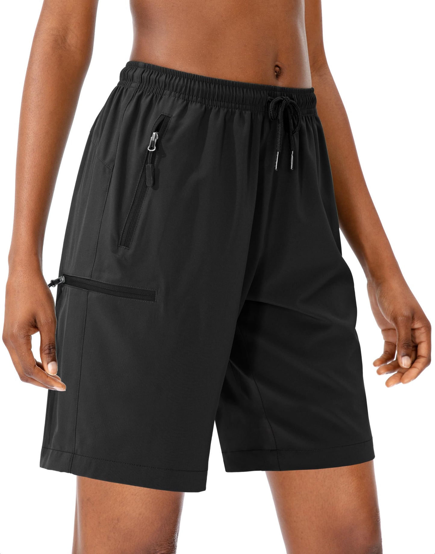 SANTINY Women's 5''/ 7''/9'' Hiking Cargo Shorts Quick Dry Lightweight Summer Shorts for Women Athletic Golf Zipper Pockets(Black_3XL)