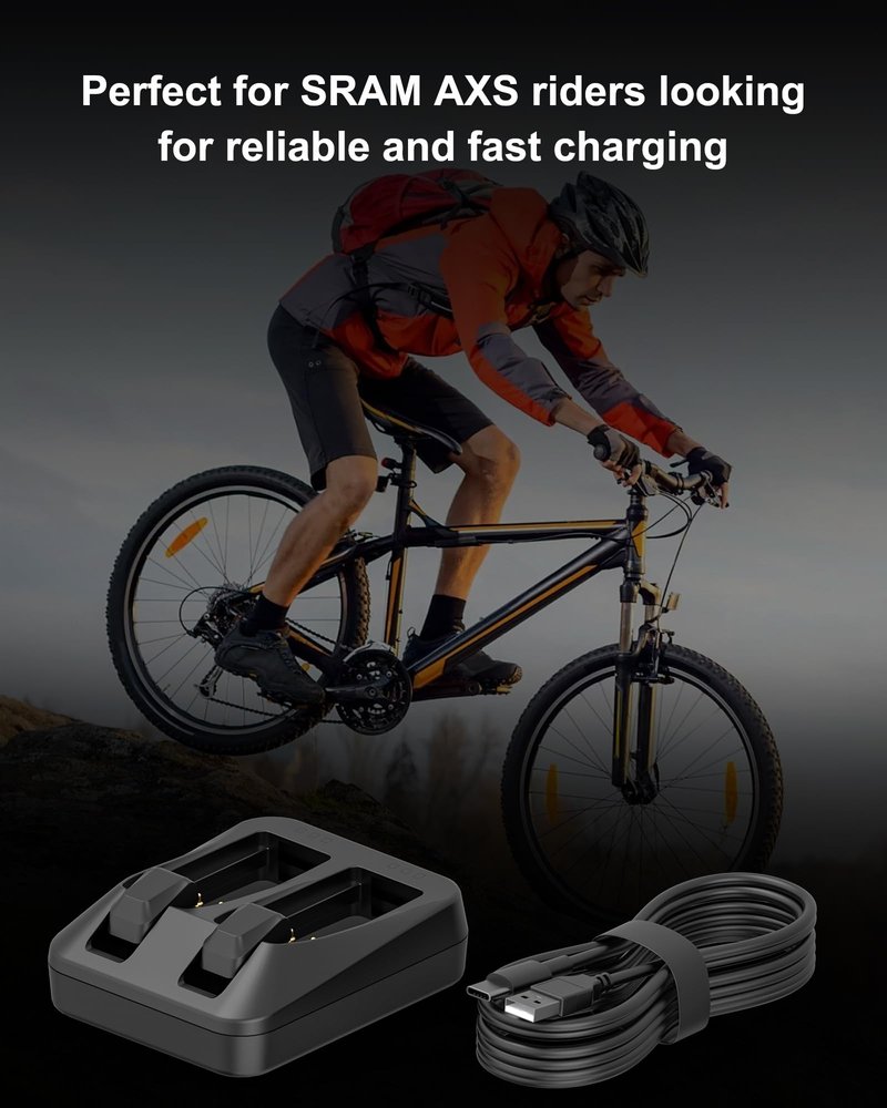 VHBW for Sram AXS Dual Port Charger,Fast Charger for 2 eTap/Eagle Derailleur Batteries - Road Mountain Gravel, with USB-C Cable