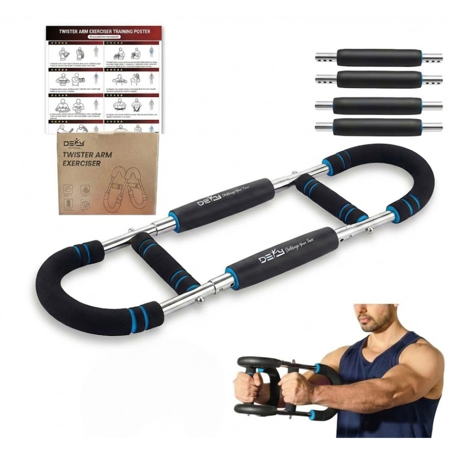 DEFY Adjustable Arm Twister Trainer (30-110 Lbs) with 4 Steel Springs & 3 Resistance Levels – Portable Chest Expander for Biceps, Shoulders, and Upper Body Fitness (Blue)