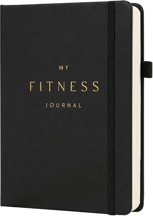 Workout and Food Journal - Fitness Tracker & Exercise Log Book | A5 Size, Leather Hardcover (Black)