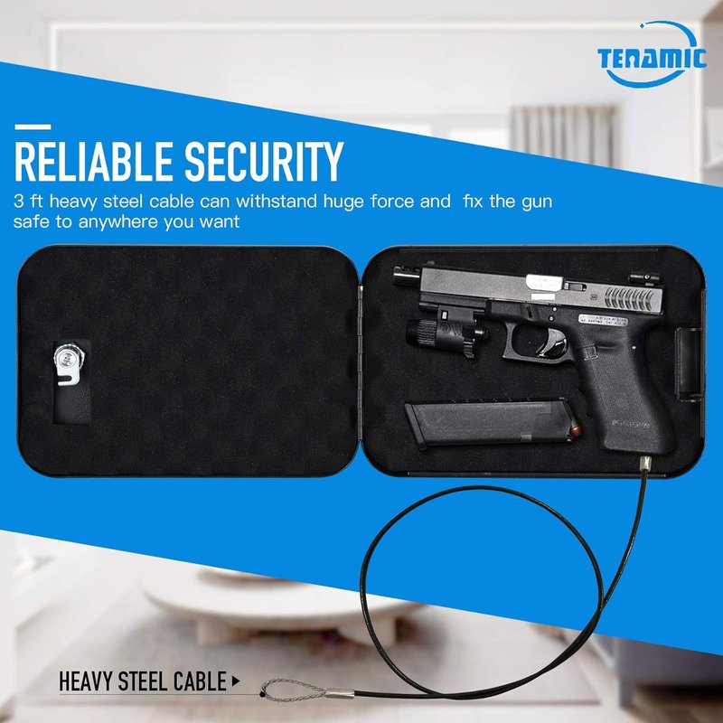 Portable Gun Safe - Solid Steel Handgun Lock Box for Travel | Black