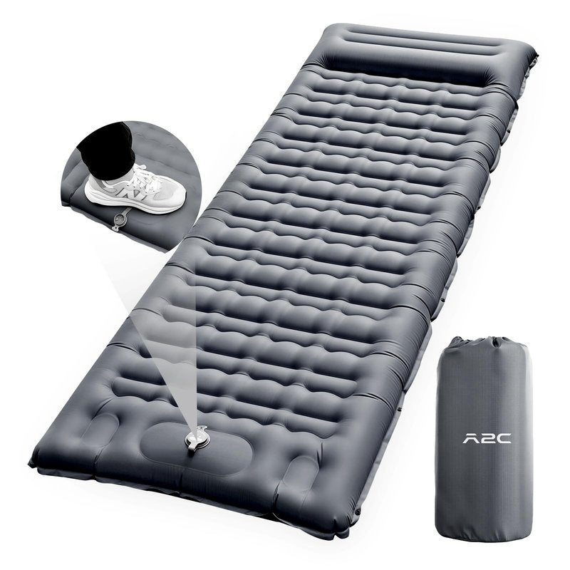 A2C 2025 Stocking Stuffers Foot Pump Thick Camping Sleeping Pad Will Built-in Pillow, Extra Support Air Columns, Ideas, Camping Essentials, Grey