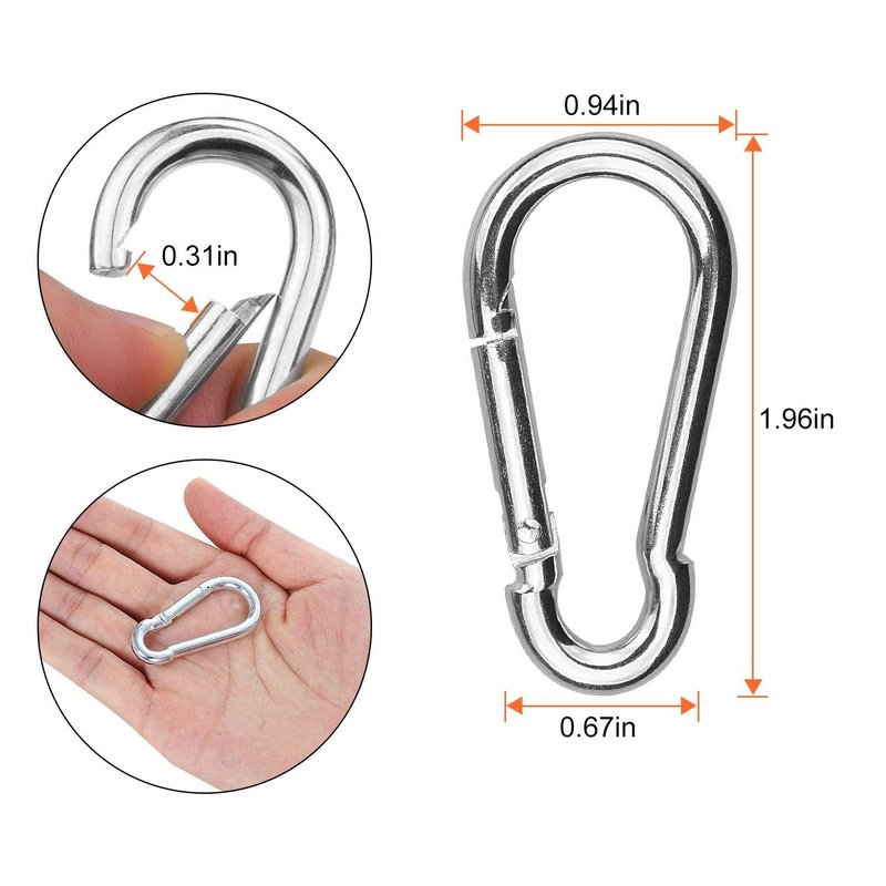 100 Pack 2 Inch Spring Snap Hook M5 Carabiner Clip Galvanized Steel 2In Small Silver Quick Link Clip Keychain for Camping, Hiking, Outdoor and Gym, M5 Bulk Heavy Duty Carabiner Clips