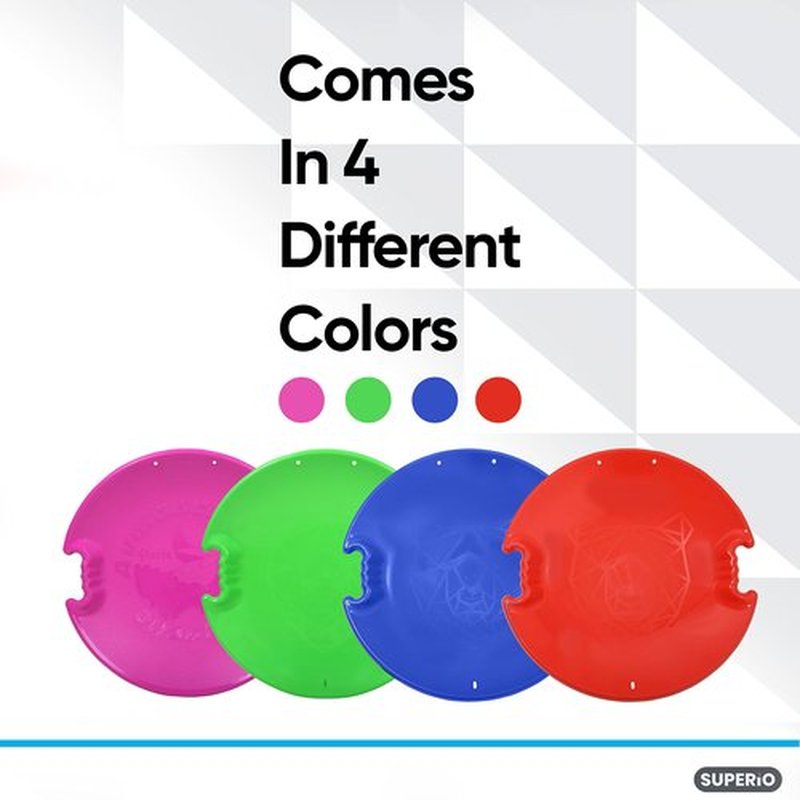 Superio Round Snow Saucer Sleds- Plastic Disc Sleds for Kids and Adults- Heavy Duty Sled Discs with Handles for Downhill Sledding, Winter Outdoor Sports (Blue-Green-Fuchsia, 26 Inch)