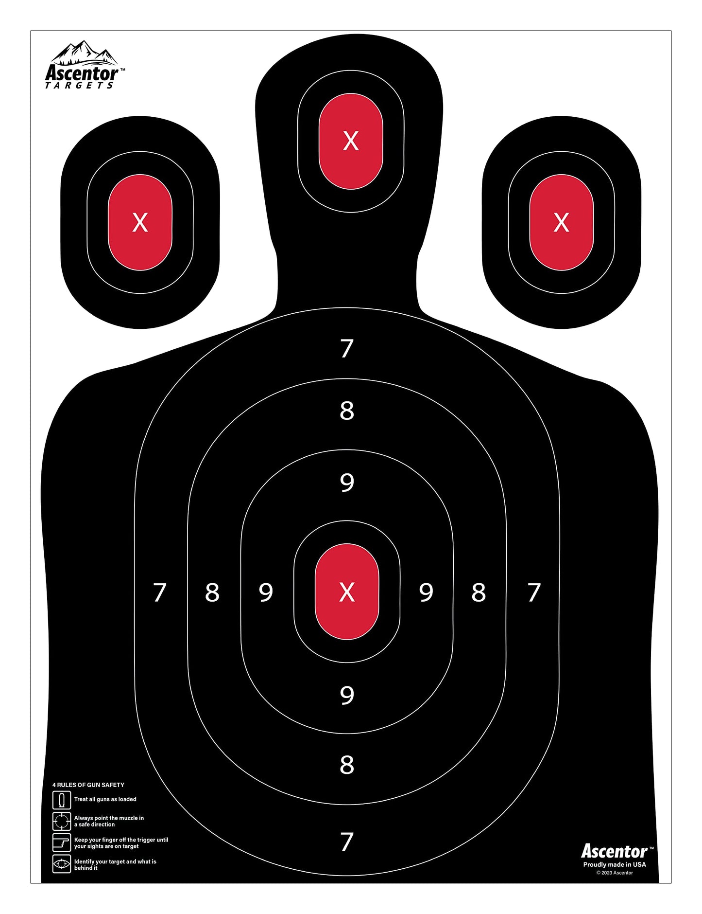 Ascentor Silhouette Shooting Target - Large Size 18 x 24 - Multiple Aiming Zones - Black