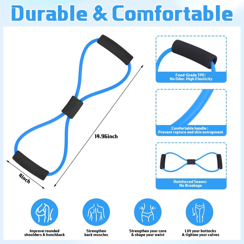 Halloscume 20 Pack Figure 8 Shaped Resistance Bands with Handles Bulk Exercise Fitness Bands Arms Shoulder Leg Stretching Gym Workout Equipment for Muscle Training Women Men(40 Lbs,Blue)