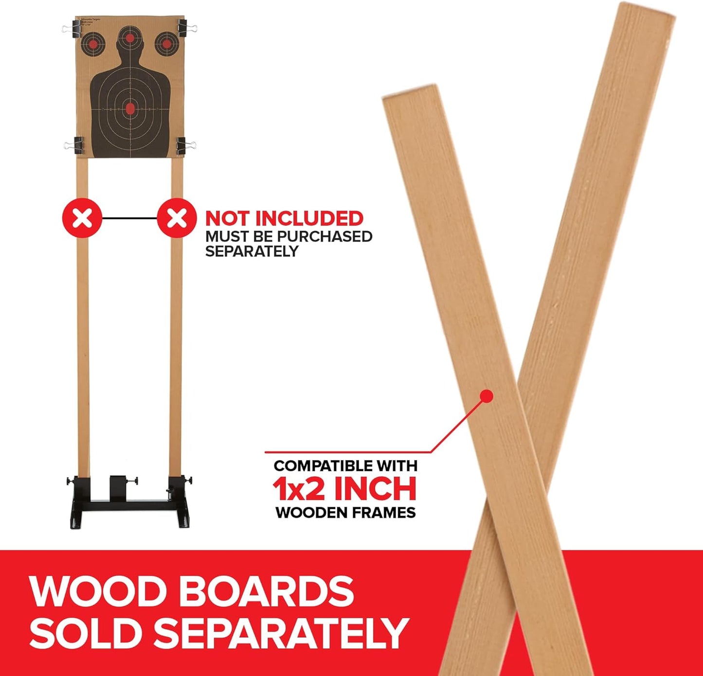 Steel Target Stand Base for Paper Silhouette Shooting - Adjustable 8” to 24” Width | Includes Cardboard Targets
