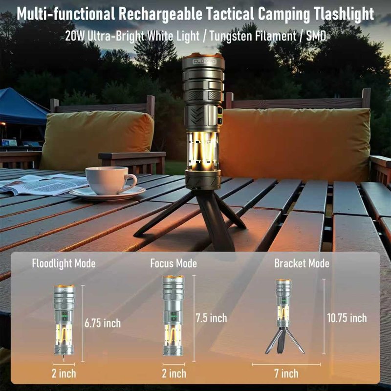 CLOVPO Rechargeable Flashlight 11 Modes Tactical Camping Flashlight with Red-Blue Emergency Lights, 10000 Lumens 3 in 1 Portable Camp Light with Stand, Bright LED Flashlight for Outdoor Activity